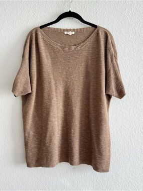 Eileen Fisher Organic Linen Cotton Crew Neck Top Tunic Tan Taupe Size X-Large